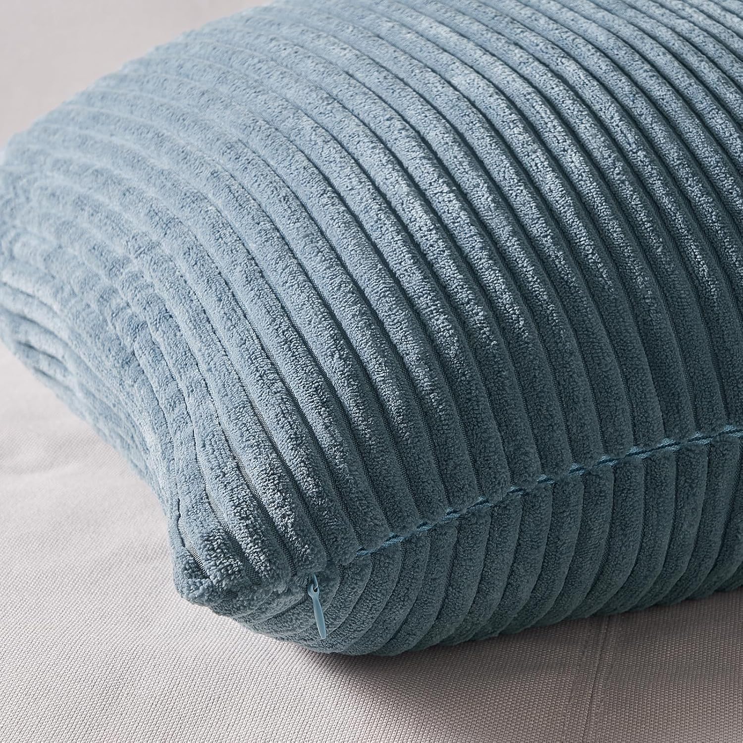 Topfinel Decorative Throw Pillow Covers Dusty Blue Navy Series 16x16 Inch Set of 4, Summer Corduroy Striped Toss Pillows for Couch, Patio, Bal…