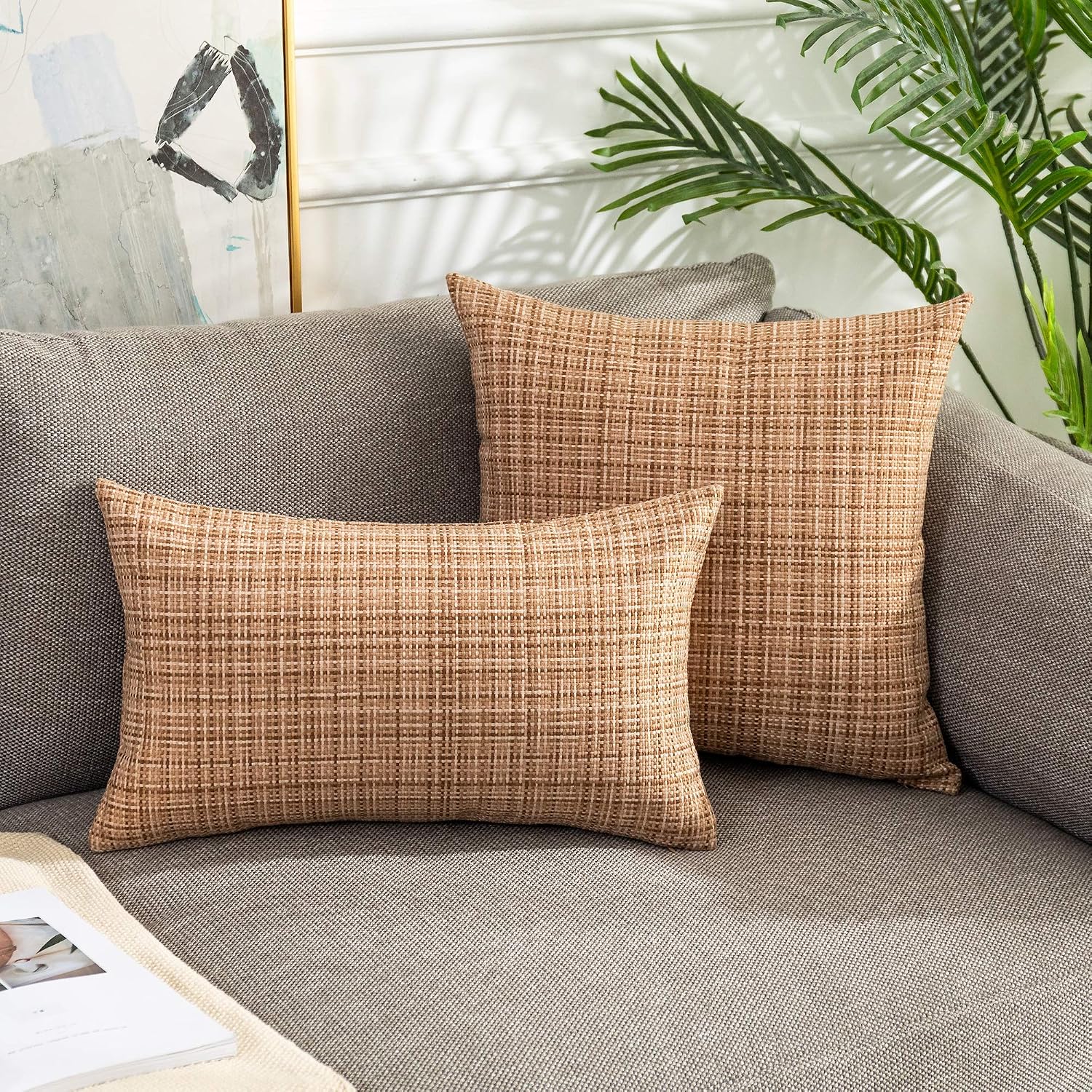 Kevin Textile Pack of 2 Decorative Outdoor Waterproof Pillow Covers Square Garden Cushion Sham Throw Pillowcase Shell for Patio Tent…