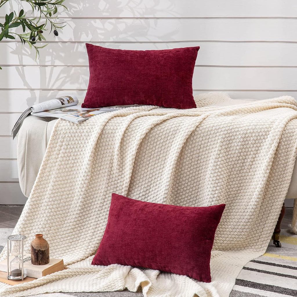Gawamay Lumbar Decorative Throw Pillow Covers 12"x20" Inch Set of 2, Super Soft Chenille Rectangle Pillowcase for Living Room Bedroom Sofa…