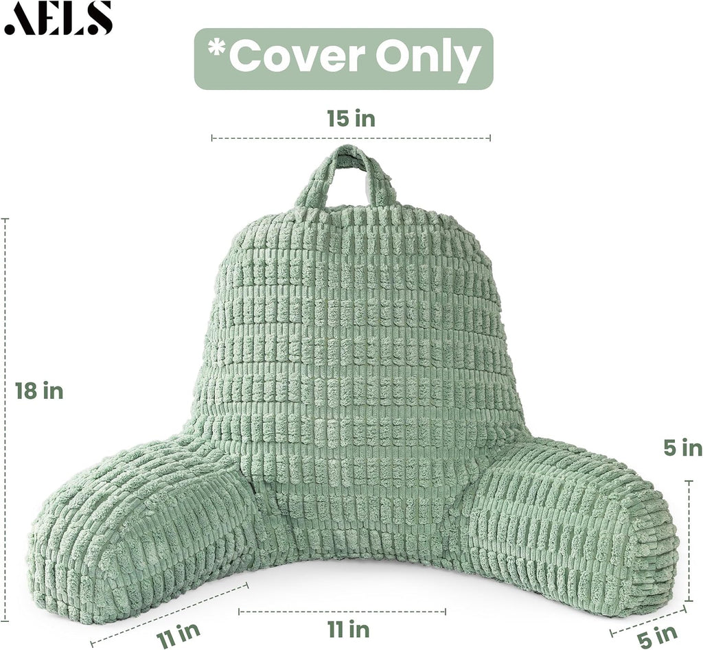 Aels Large Reading Pillow Replacement Cover with Arms and Pockets (Cover ONLY), 18" Soft Corduroy Striped Backrest Pillow Cover Fits Standa…