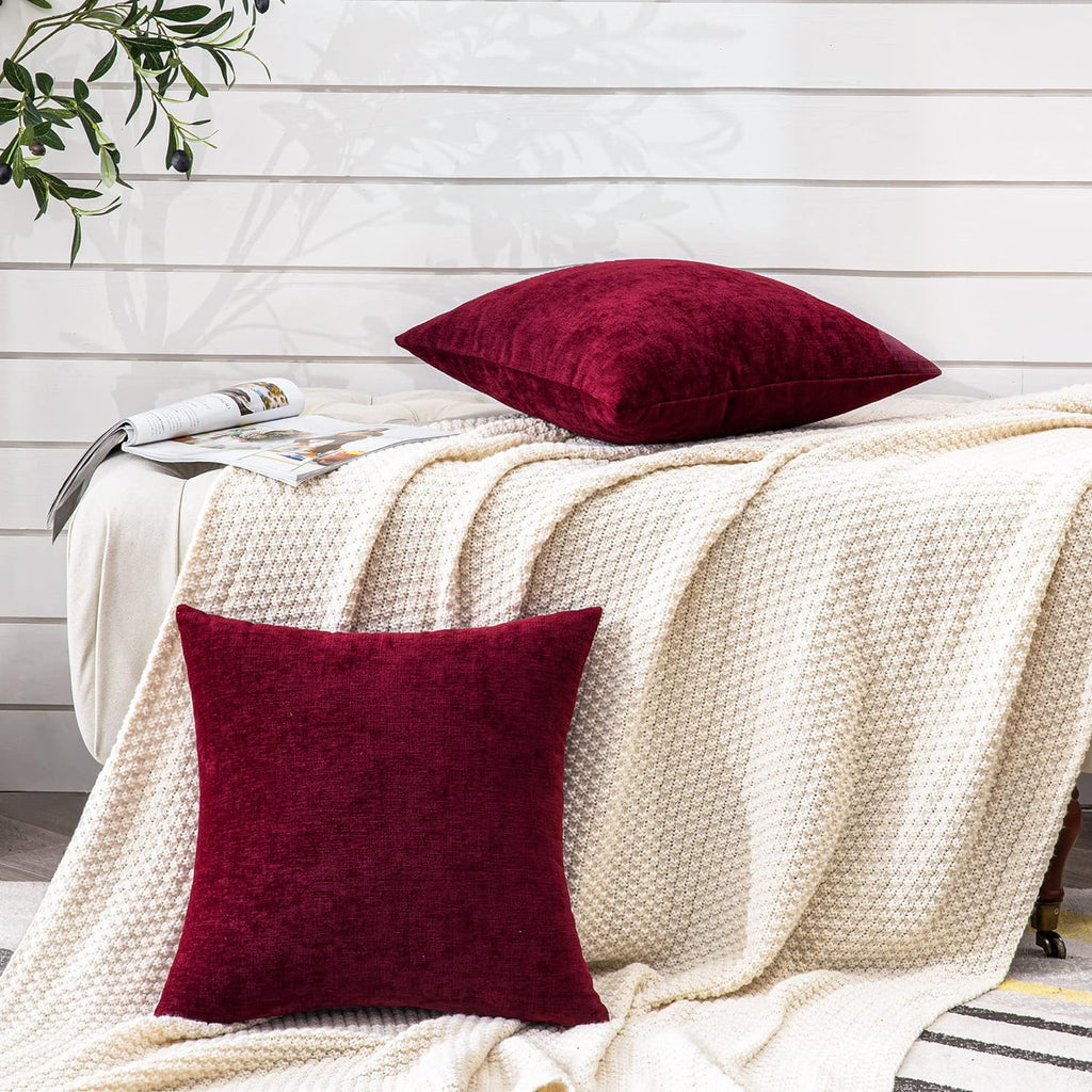 Gawamay Decorative Square Throw Pillow Covers 22"x22" Inch Set of 2, Super Soft Chenille Pillows Farmhouse Fall Pillowcase for Living Room…