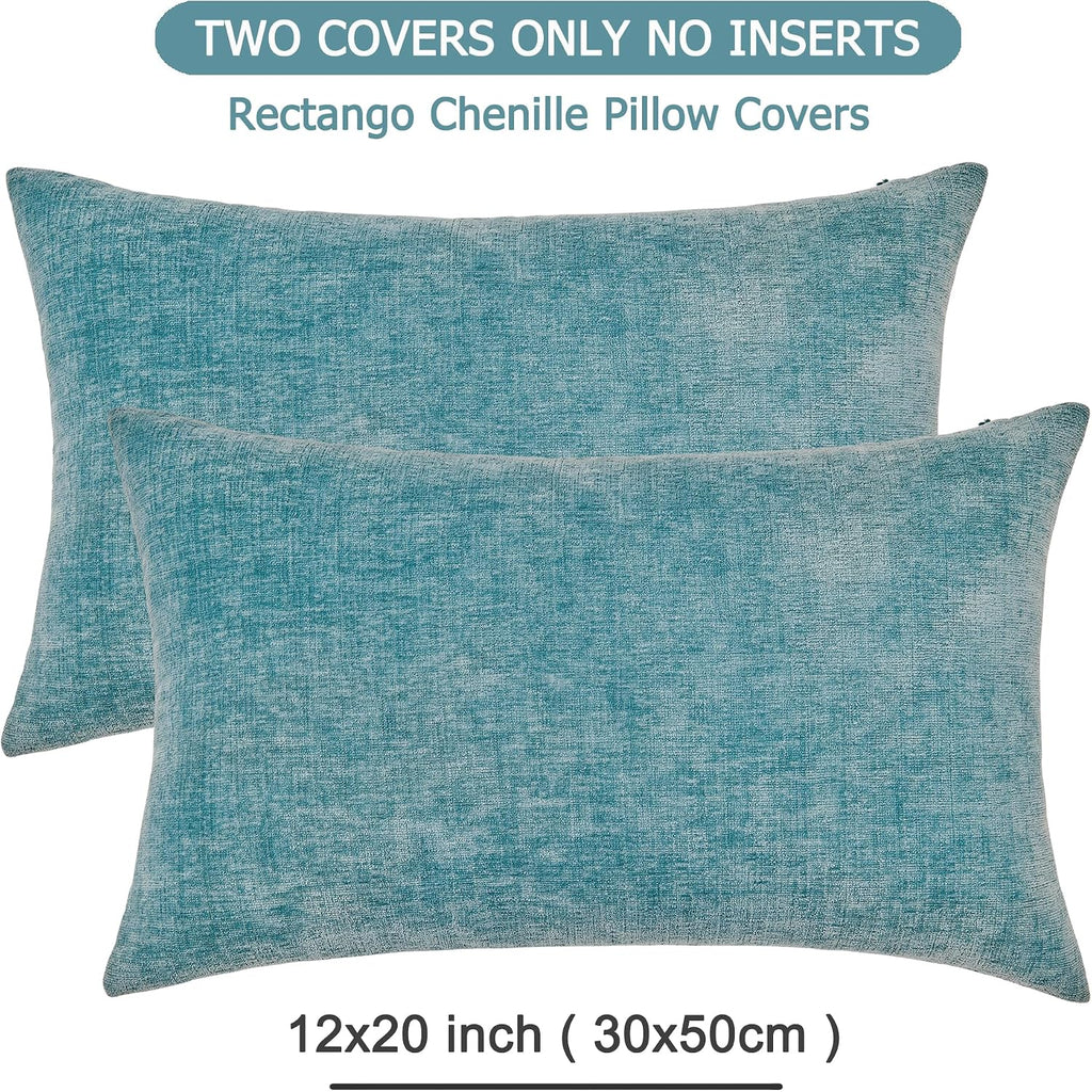 Gawamay Lumbar Decorative Rectangle Throw Pillow Covers 12"x20" Inch Set of 2, Super Soft Chenille Pillowcase for Sofa Living Room Bedroom…