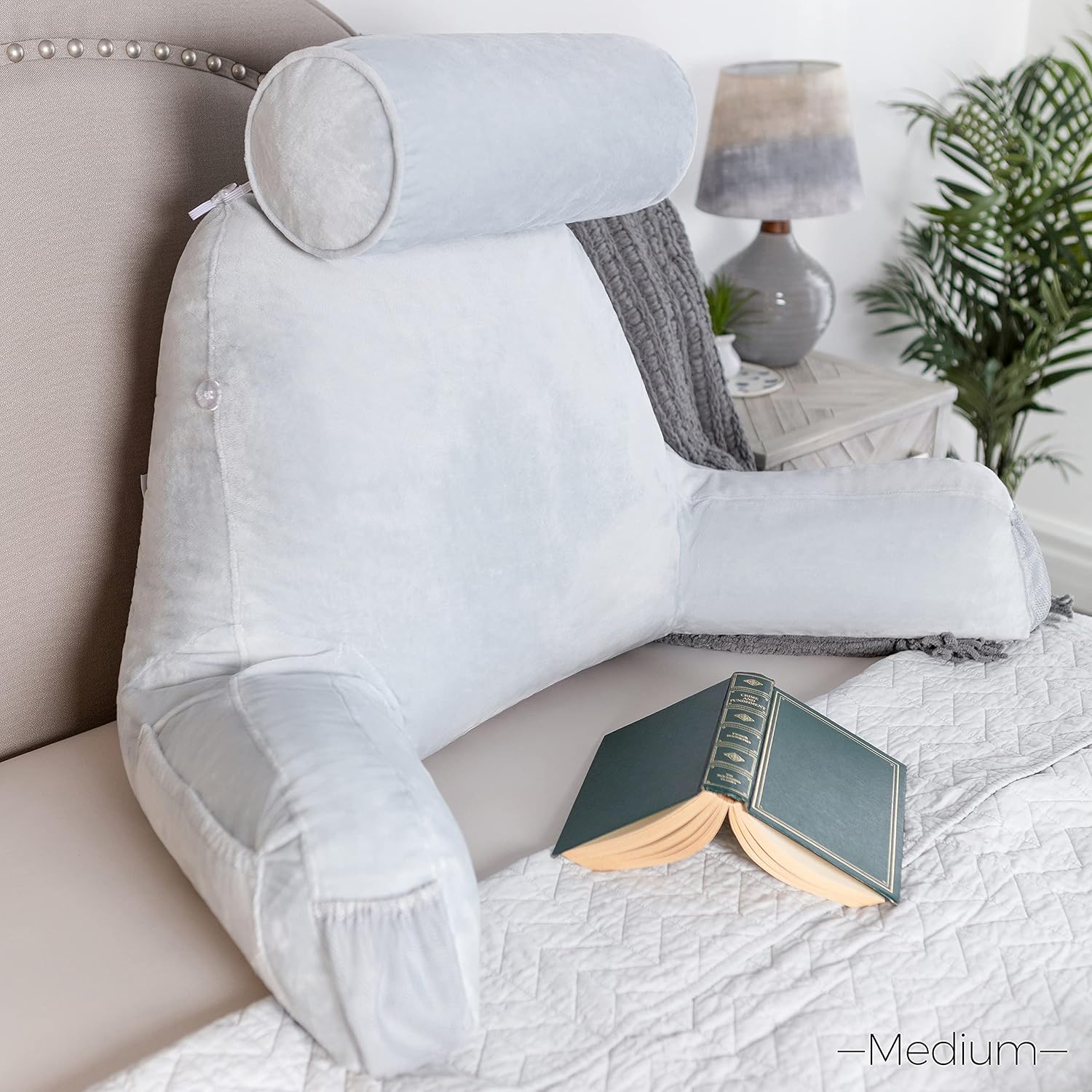 HusbandPillow Husband Pillow Medium Reading Pillow with Arms - 23" Backrest for Sitting Up in Bed - Firm Support Bed Rest Pillow for Adults…