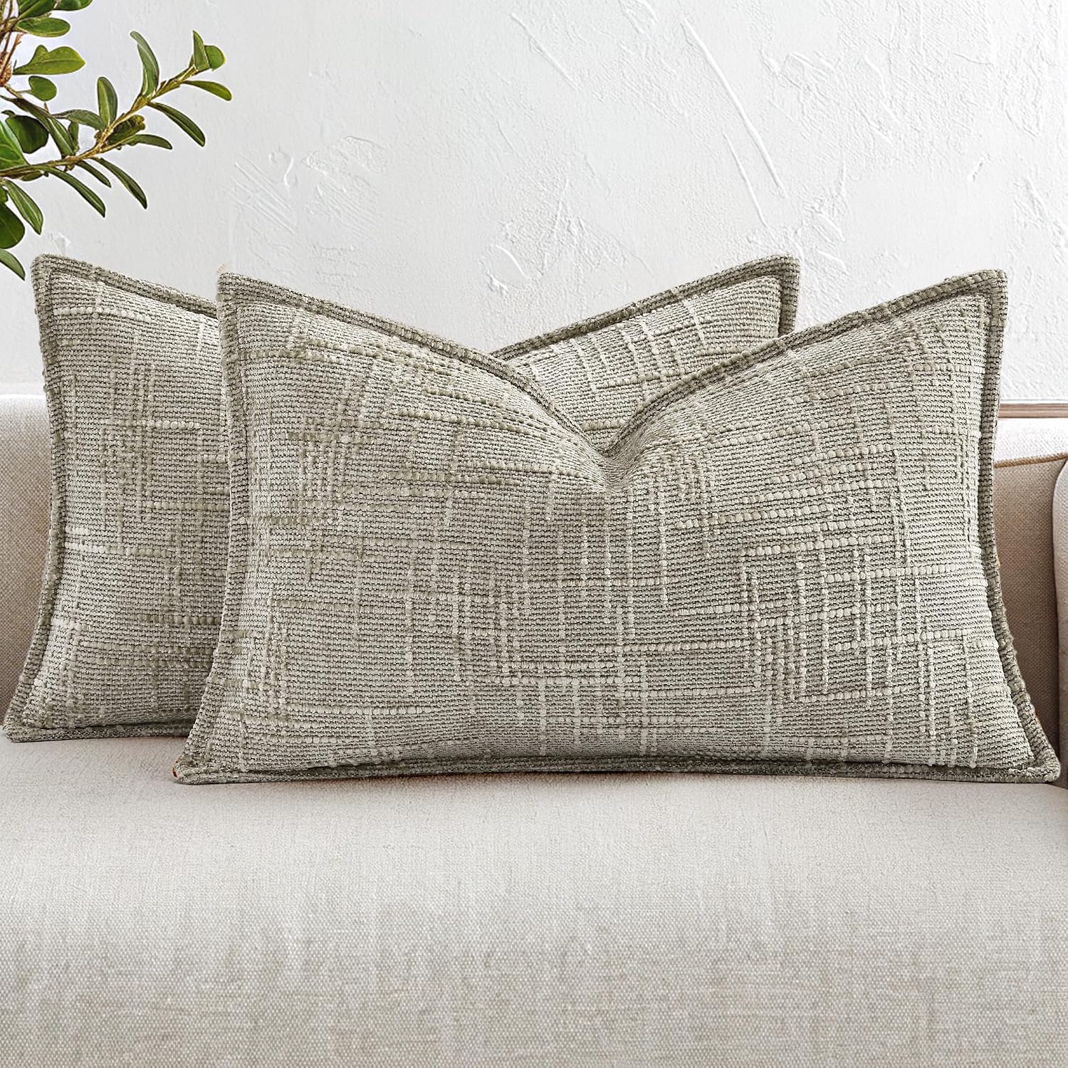 decorUhome Chenille Throw Pillow Covers 12x20 Set of 2, Soft Textured Slubby Modern Decorative Pillow Covers with Elegant Design for Couch,…