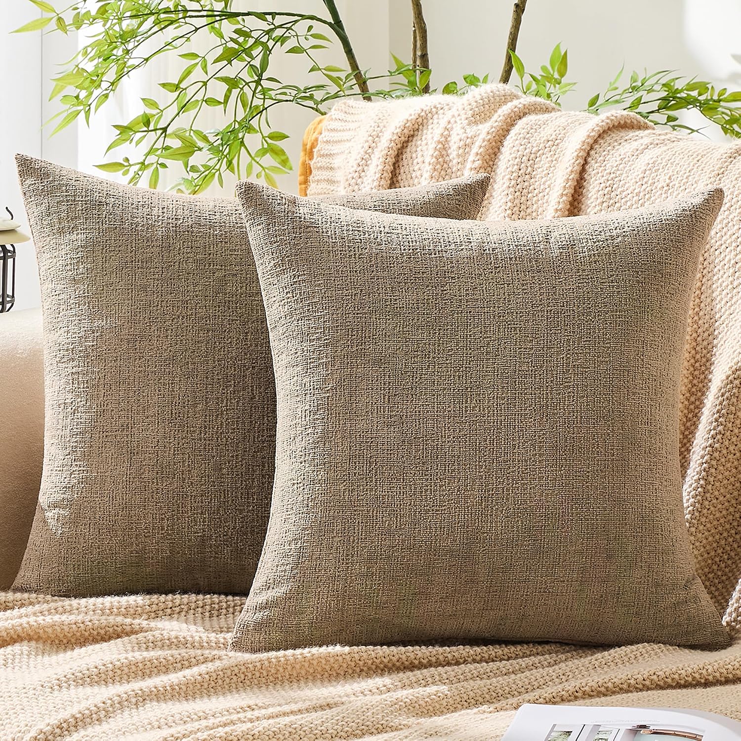 Gawamay Set of 2 Soft Textured Chenille Throw Pillow Covers 20x20 Inch (50x50 CM), Decorative Pillowcases Cushion Covers for Farmhouse Home…
