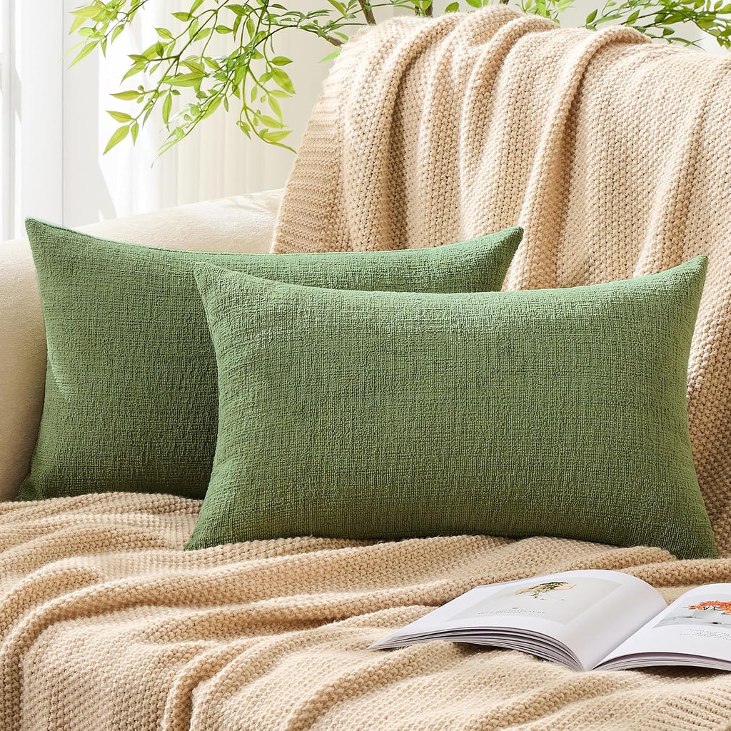 Gawamay Set of 2 Decorative Lumbar Soft Chenille Throw Pillow Covers 12x20 Inch (30x50 CM), Boho Farmhouse Cushion Cases, Couch Pillow Cove…