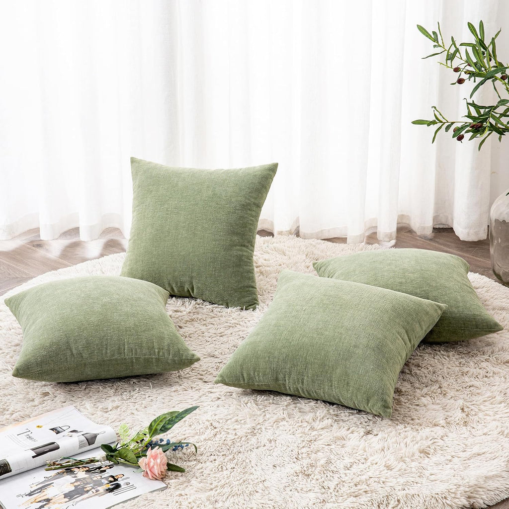 Gawamay Decorative Square Throw Pillow Covers 18"x18" Inch Set of 4, Super Soft Chenille Pillows Farmhouse Fall Pillowcase for Living Room…