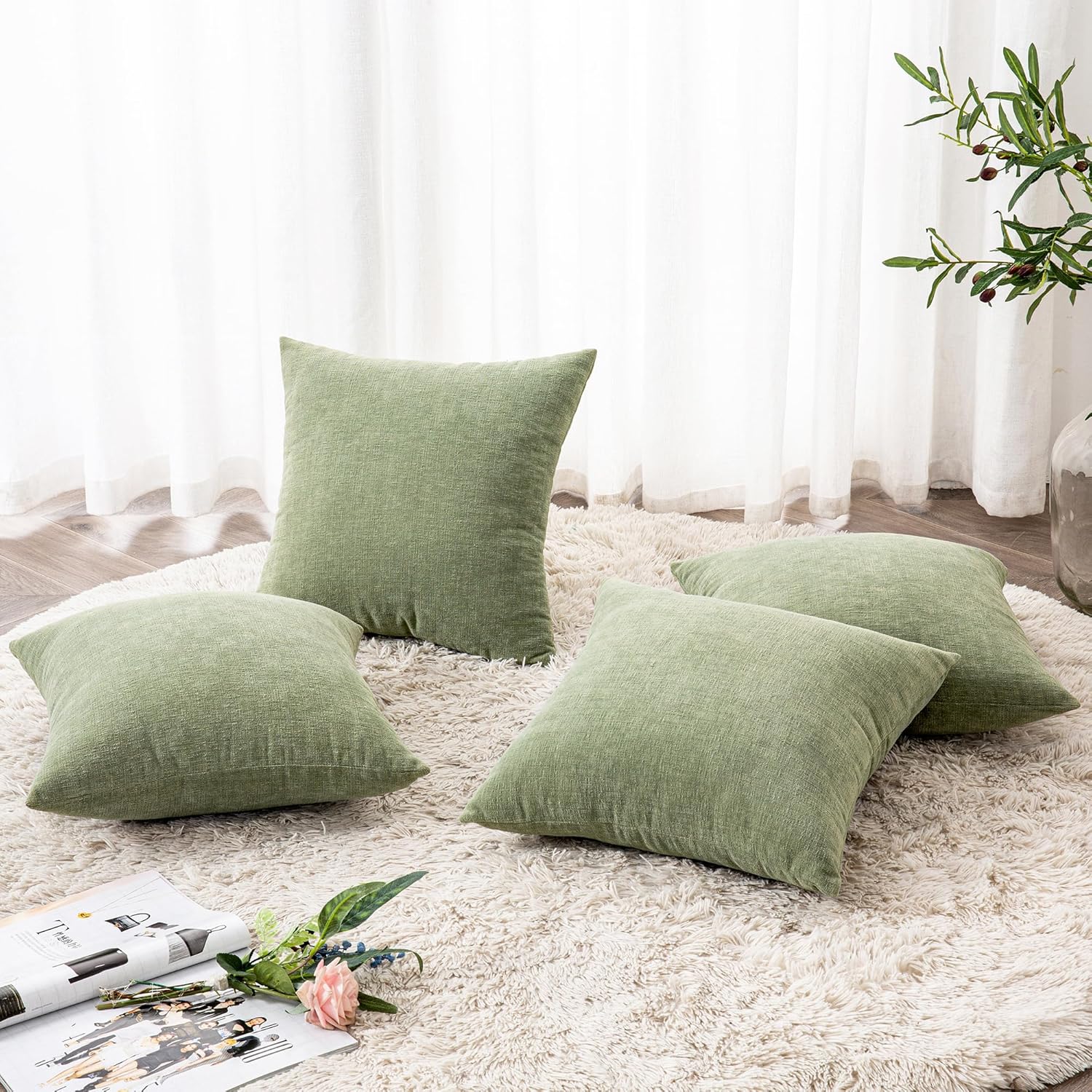 Gawamay Decorative Square Throw Pillow Covers 18"x18" Inch Set of 4, Super Soft Chenille Pillows Farmhouse Fall Pillowcase for Living Room…