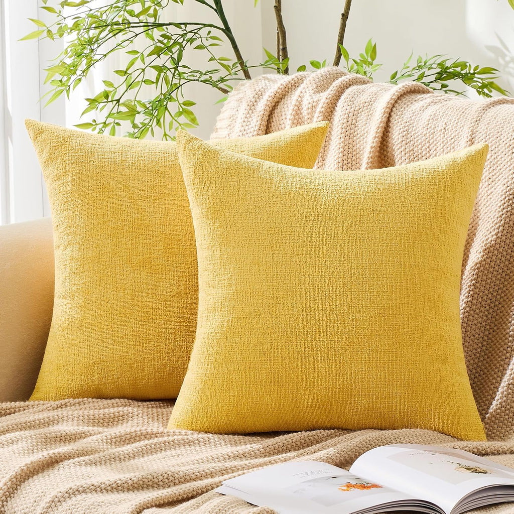Gawamay Set of 2 Soft Textured Chenille Throw Pillow Covers 22x22 Inch (55x55 CM), Decorative Pillowcases Cushion Covers for Farmhouse Home…