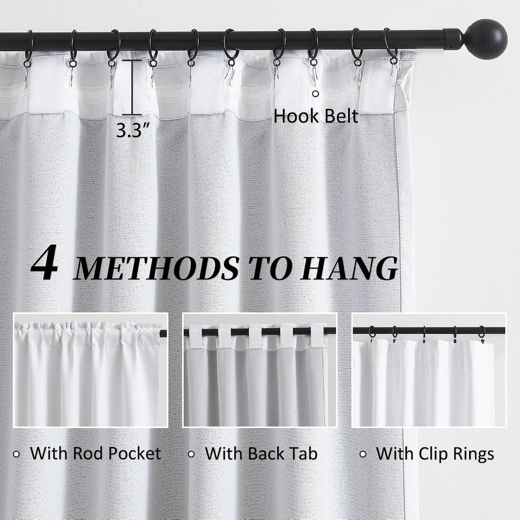 Keqiaosuocai White Total Shade Blackout Curtains/Draperies 96 Inch Long, Full Shading Curtain with Grey Backing for Windows, Thermal Insula…