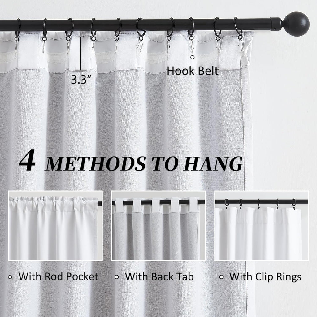 Keqiaosuocai 100% Blackout Linen Curtains Back Tab Rod Pocket Bedroom Curtains 63 Inch Length Flax Burlap Textured Farmhouse Style Noise Re…