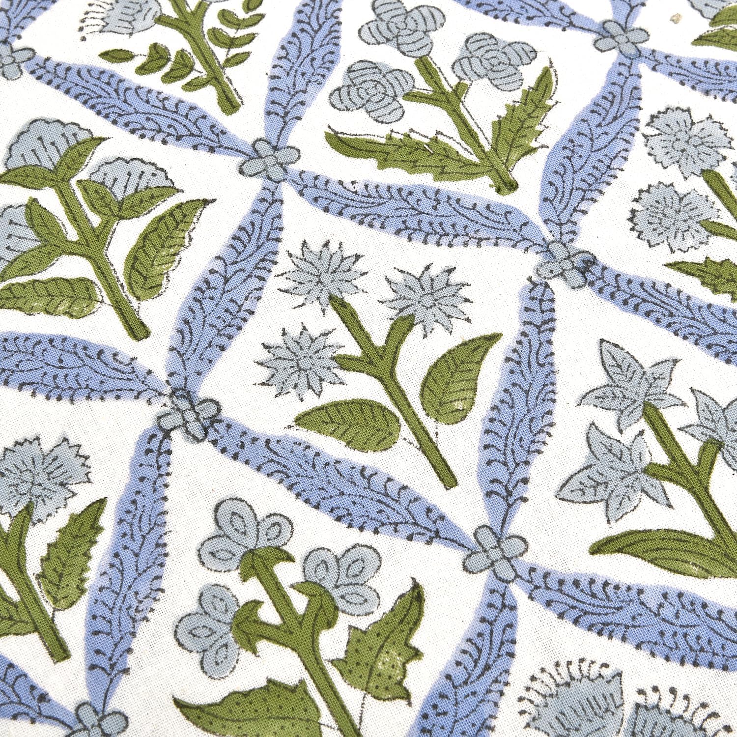 Ridhi Block Print Light Steel Blue 36"x14" Set 1-100% Cotton Ruffle Lumbar Sham Cover Boho Floral Pillowcase, Farmhouse Cottagecore…