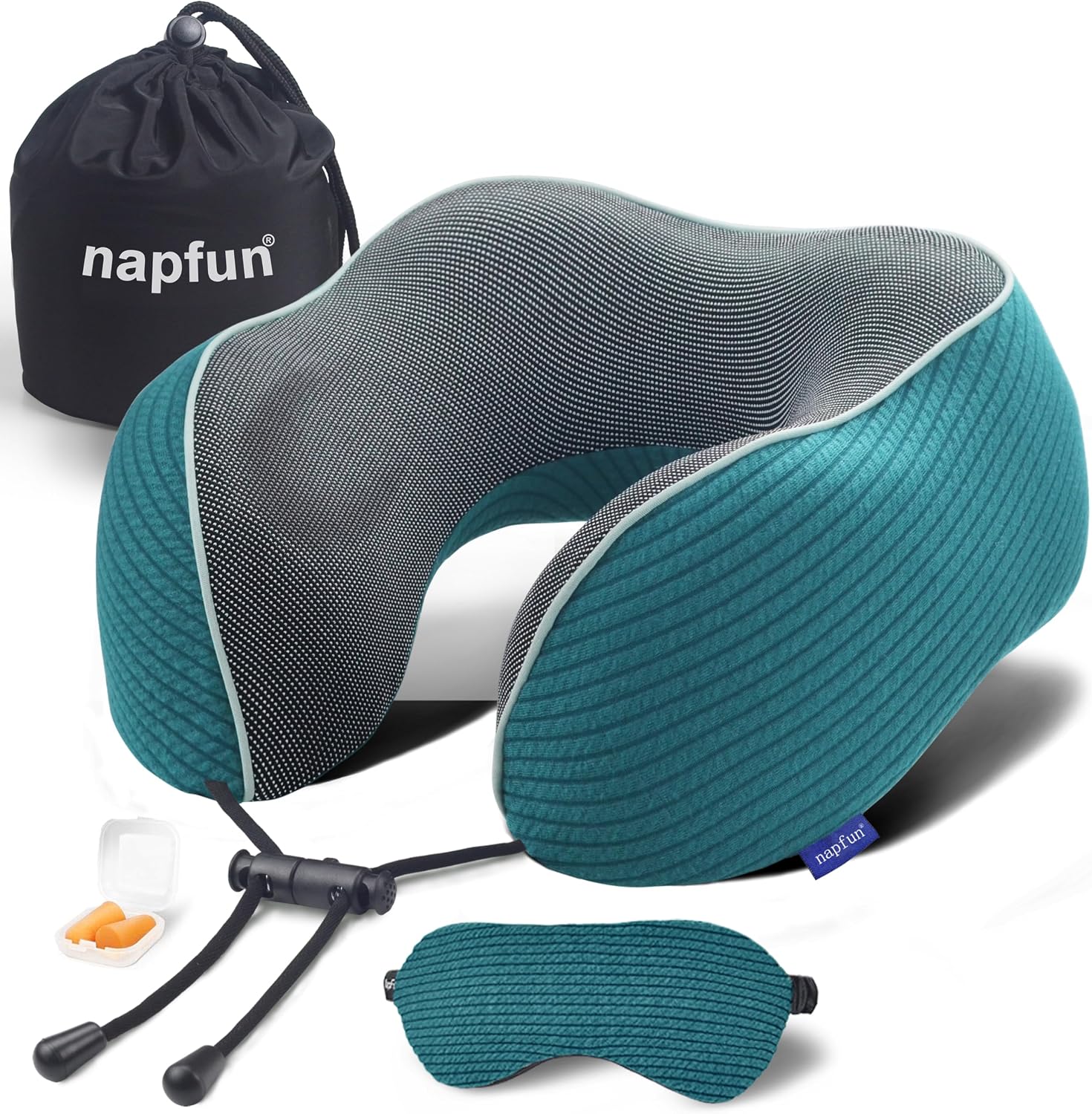 napfun Neck Pillow for Travel with Travel Pouch, Sleep Mask & Earplugs, Memory Foam Airplane Pillow for Headrest Sleep with Eyeshades…