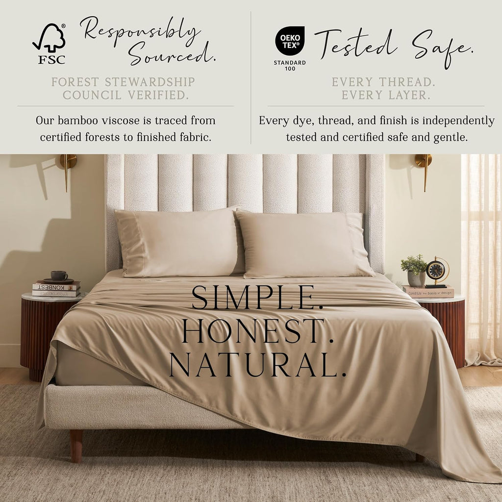 KARISSA MAE Pure Viscose from Bamboo California King Size Sheet Set | 100% FSC Certified | Luxuriously Soft | Cooling | 18" Deep Pocket…