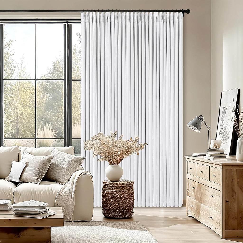Twodrapes White Pinch Pleated Blackout Linen Curtains 120 Inches Long for Living Room Bedroom 2 Panels Room Darkening Thermal Insulated Neu…