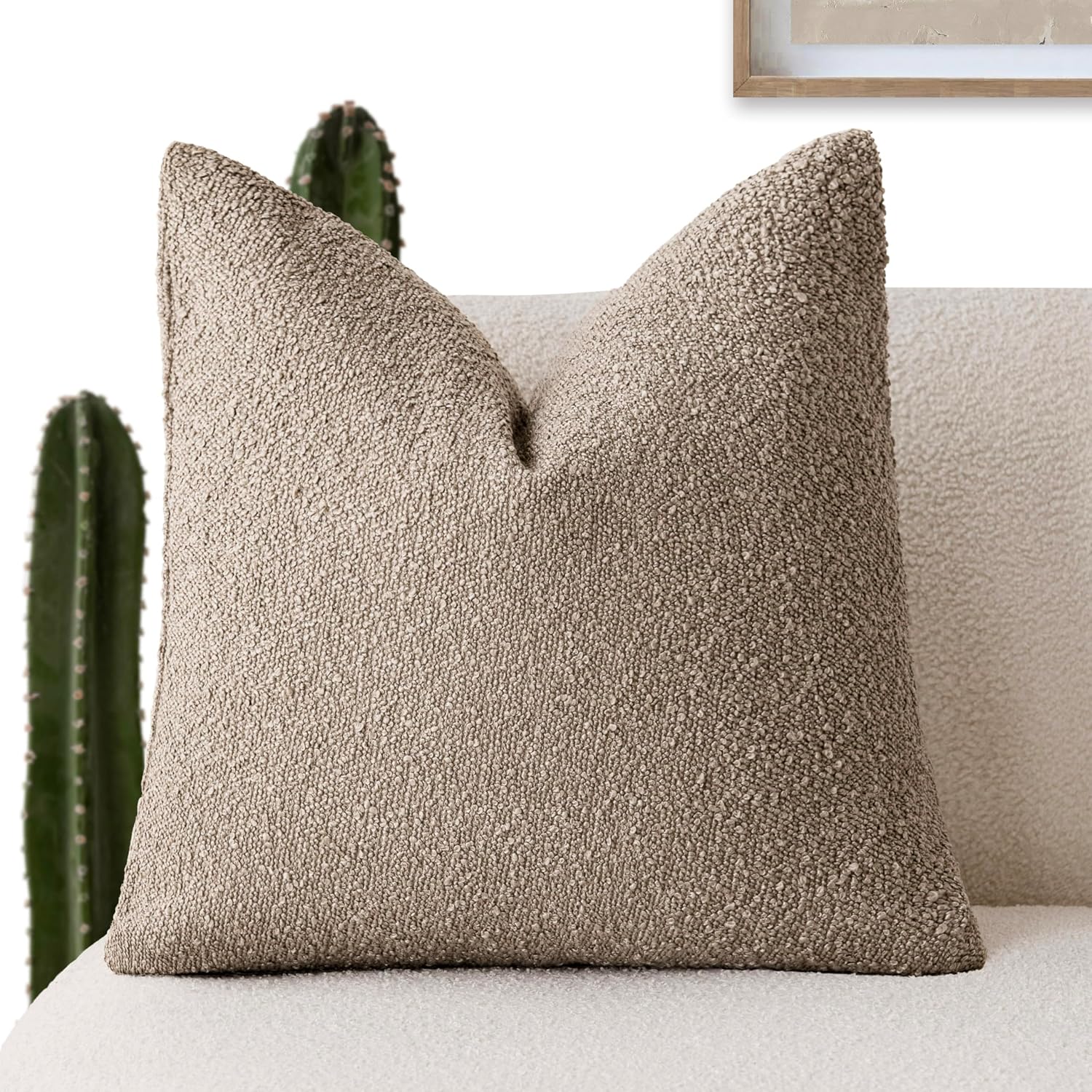 Foindtower Decorative Textured Boucle Throw Pillow Covers Accent Solid Pillow Cases Neutral Soft Cozy Couch Cushion Case for Chair Sofa…