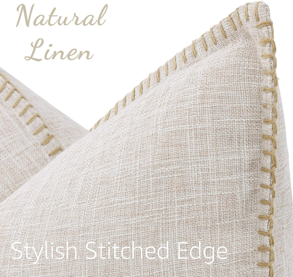 decorUhome Summer Decorative Throw Pillow Covers 18x18 Set of 2 Square Faux Linen Outdoor Neutral Farmhouse Pillow Covers with Stitched…