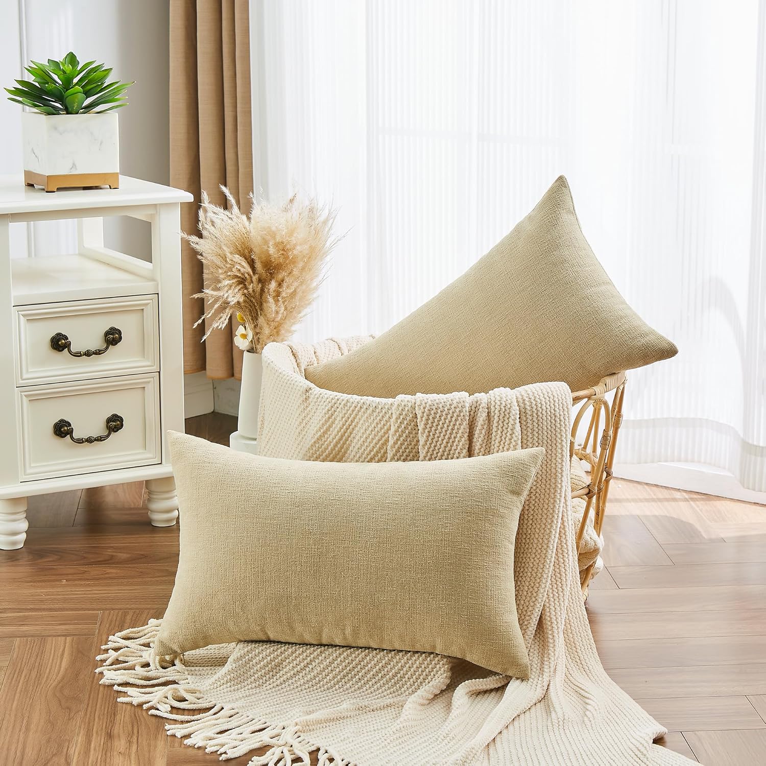 Gawamay Lumbar Decorative Throw Pillow Covers 12"x20" Inch Set of 2, Super Soft Chenille Rectangle Pillowcase for Living Room Bedroom Sofa…
