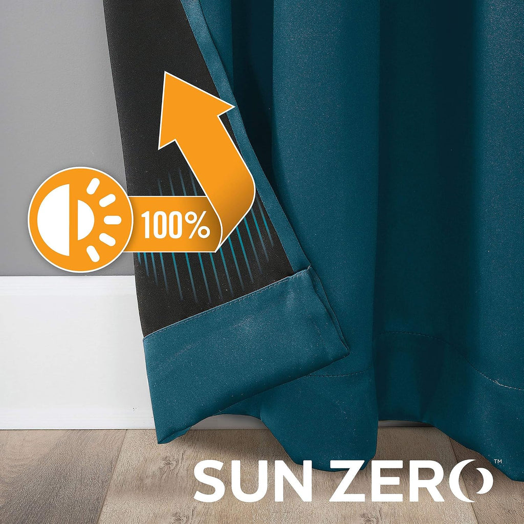 Sun Zero Nordic 2-pack Theater Grade Extreme 100% Blackout Grommet Curtain Panel Pair, 52" x 63", Teal