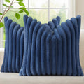 decorUhome Cozy Faux Fur Throw Pillow Covers 18x18 Set of 2 Decorative Soft Plush Striped Modern Farmhouse Boho Couch Pillow Cases with Vel…