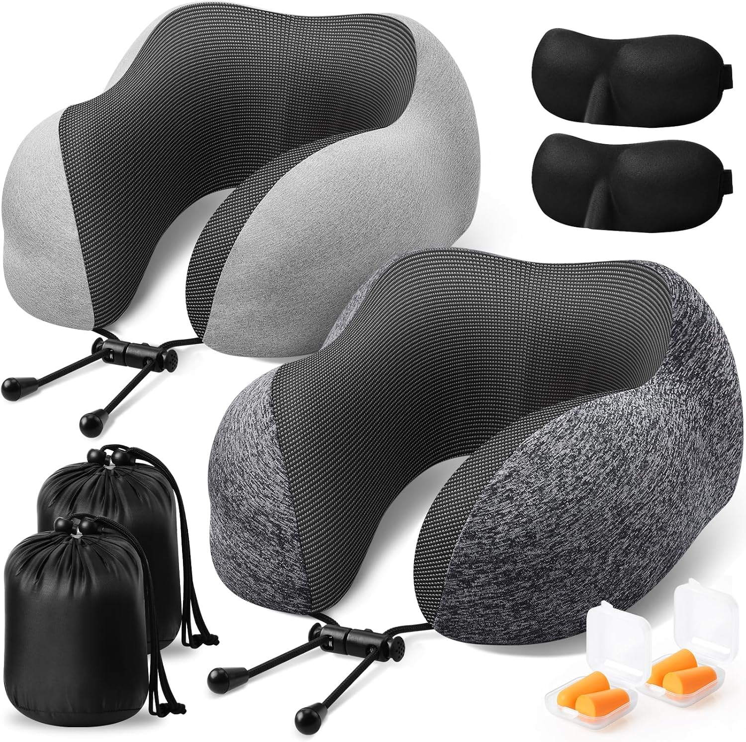 ExploreBliss Travel Pillow, 2 Pack Travel Pillows for Sleeping Airplane, Neck Pillow Airplane, Memory Foam Neck Pillow Set with Eye Mask, E…