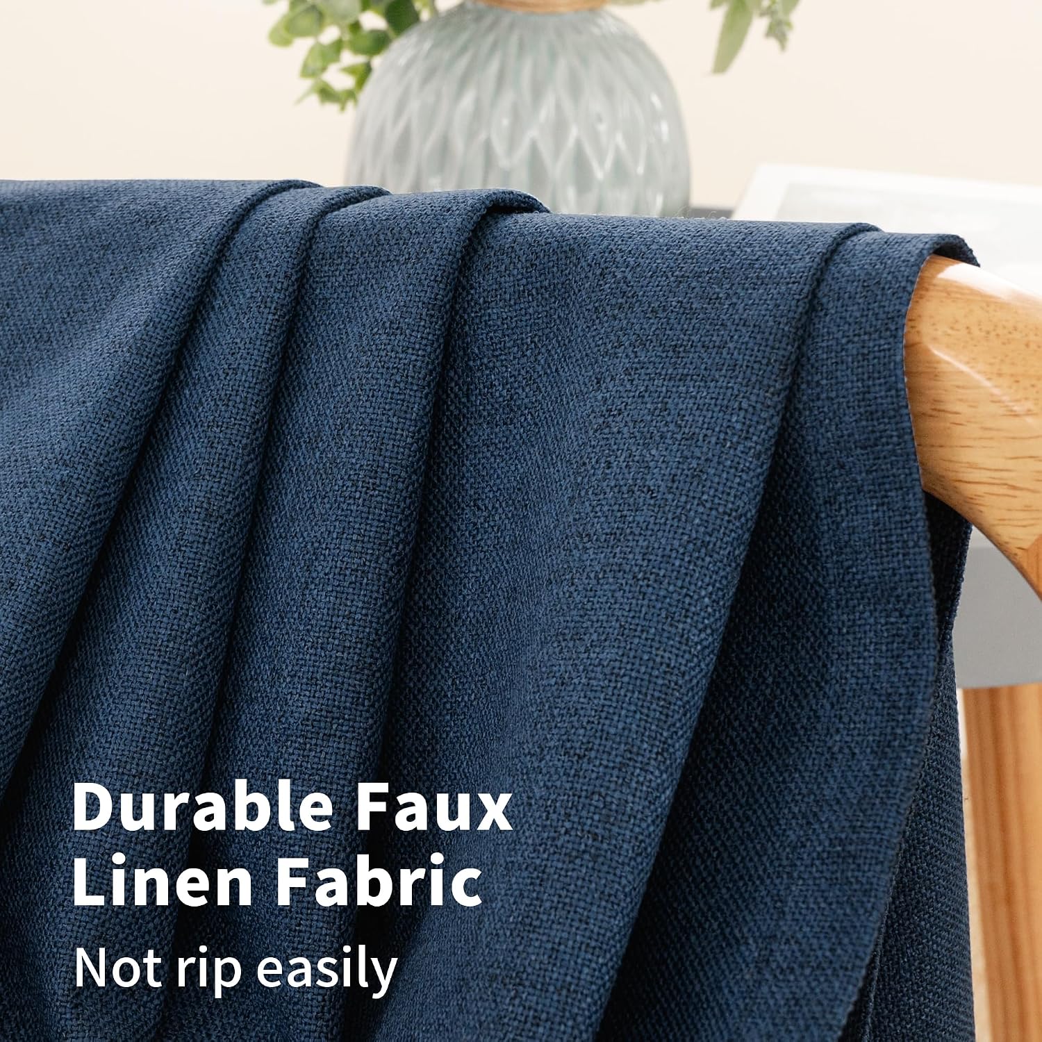 YoungsTex Navy Blue Linen Blackout Curtains 45 Inch Length for Bedroom, Short Thermal Insulated Drapes with Grommet Darkening Privacy for L…