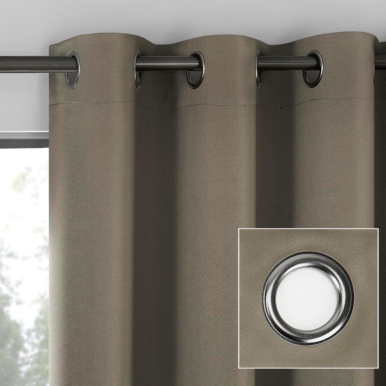 Sun Zero Nordic 2-Pack Theater Grade Noise Reducing Extreme 100% Blackout Grommet Curtain Panel Pair, 52" x 84, Mushroom Brown