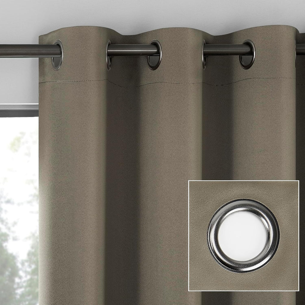 Sun Zero Nordic 2-Pack Theater Grade Noise Reducing Extreme 100% Blackout Grommet Curtain Panel Pair, 52" x 54, Mushroom Brown