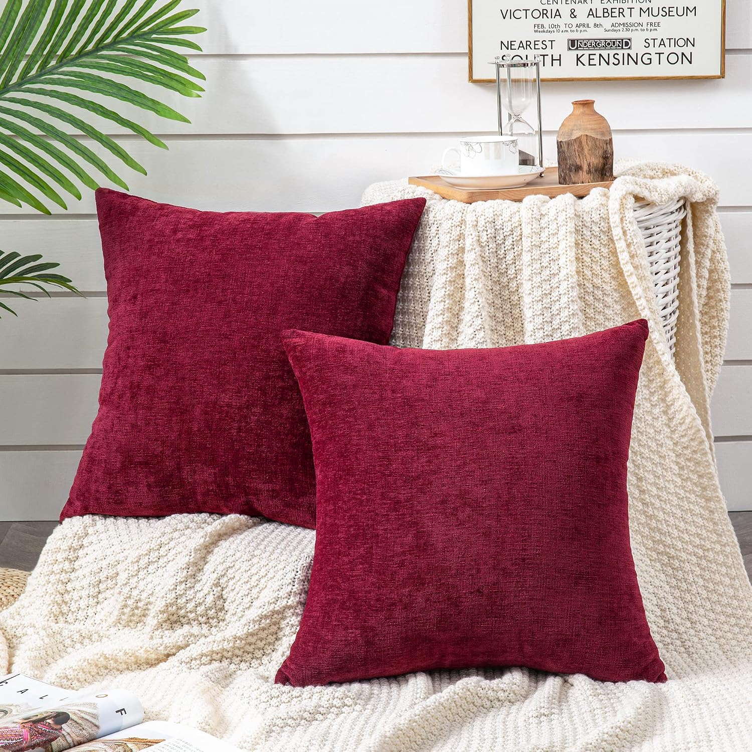 Gawamay Decorative Square Throw Pillow Covers 20"x20" Inch Set of 2, Super Soft Chenille Pillows Farmhouse Fall Pillowcase for Living Room…