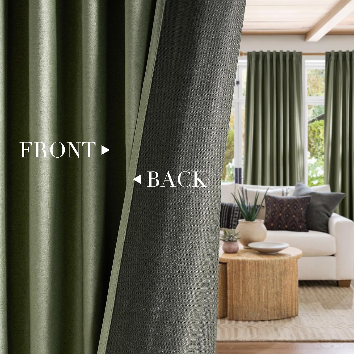 Nicetown Sage Green Velvet Living Room Curtains 90 inches Long, Rod Pocket & Back Tab Room Darkening Window Treatments Thermal Drapes for B…