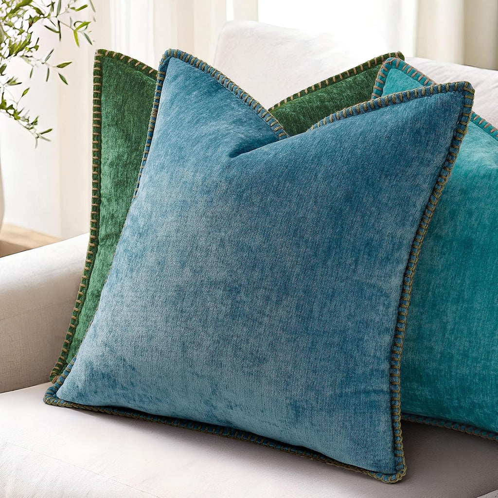 decorUhome Summer Chenille Soft Cozy Throw Pillow Covers 12x20 Set of 2, Modern Farmhouse Boho Velvet Decorative Pillow Cases with Stitched…