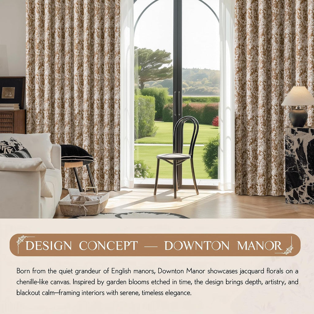 Beauoop Brown Floral Jacquard Blackout Curtains 96 Inches Long 2 Panels for Bedroom Living Room Chenille Flower Room Darkening Thermal…