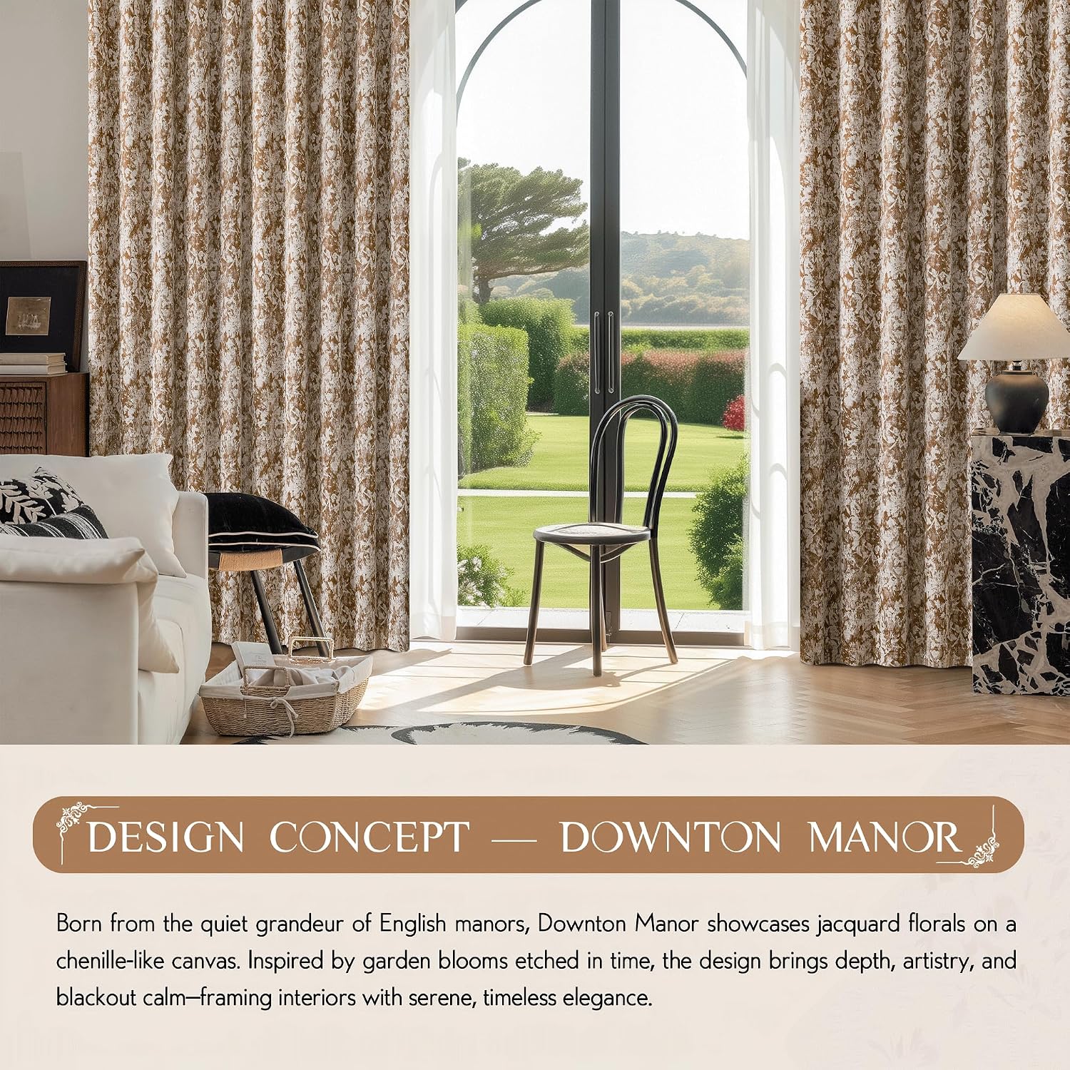 Beauoop Brown Floral Jacquard Blackout Curtains 96 Inches Long 2 Panels for Bedroom Living Room Chenille Flower Room Darkening Thermal…