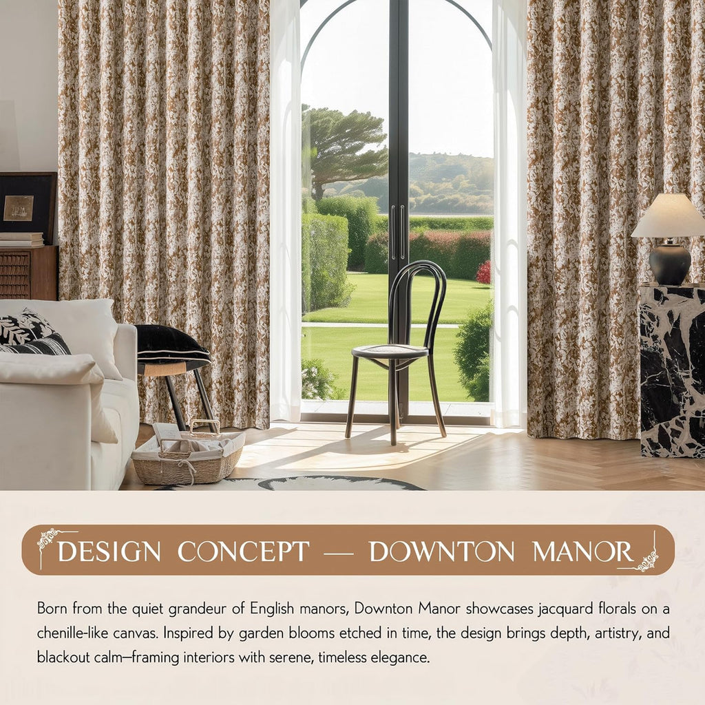 Beauoop Brown Floral Jacquard Blackout Curtains 84 Inches Long 2 Panels for Bedroom Living Room Chenille Flower Room Darkening Thermal…