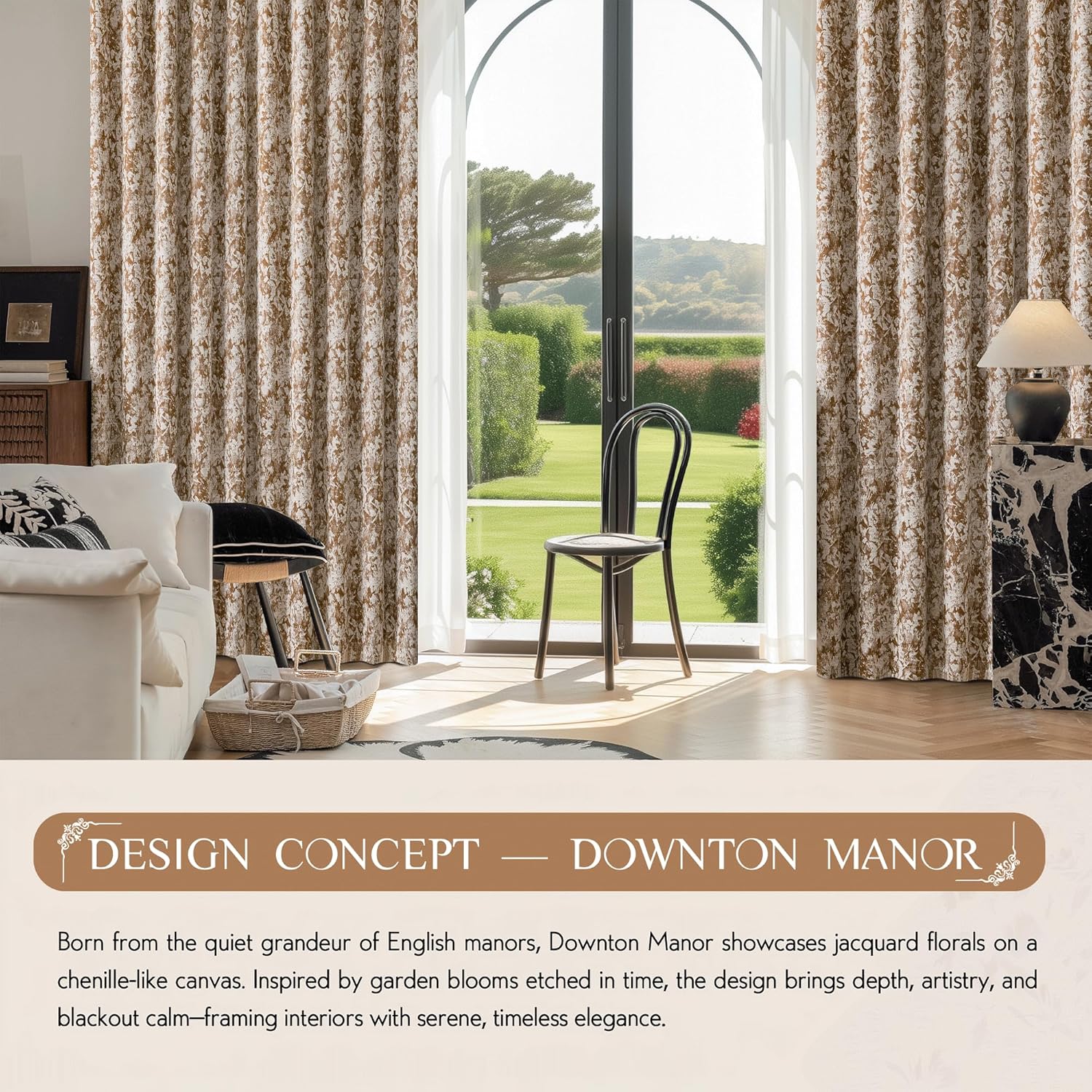 Beauoop Brown Floral Jacquard Blackout Curtains 84 Inches Long 2 Panels for Bedroom Living Room Chenille Flower Room Darkening Thermal…