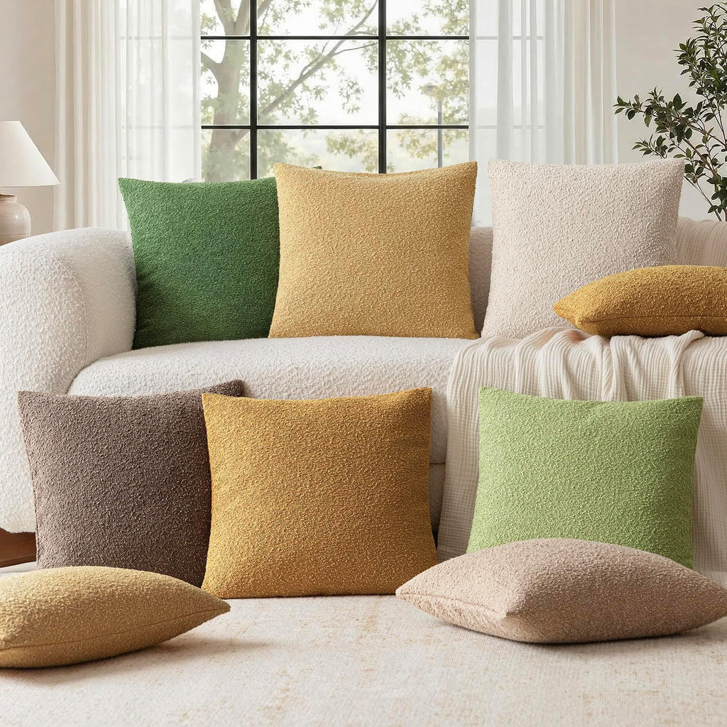 Foindtower Decorative Textured Boucle Throw Pillow Covers Accent Solid Lumbar Pillow Cases Neutral Soft Couch Cushion Case for Chair Sofa…