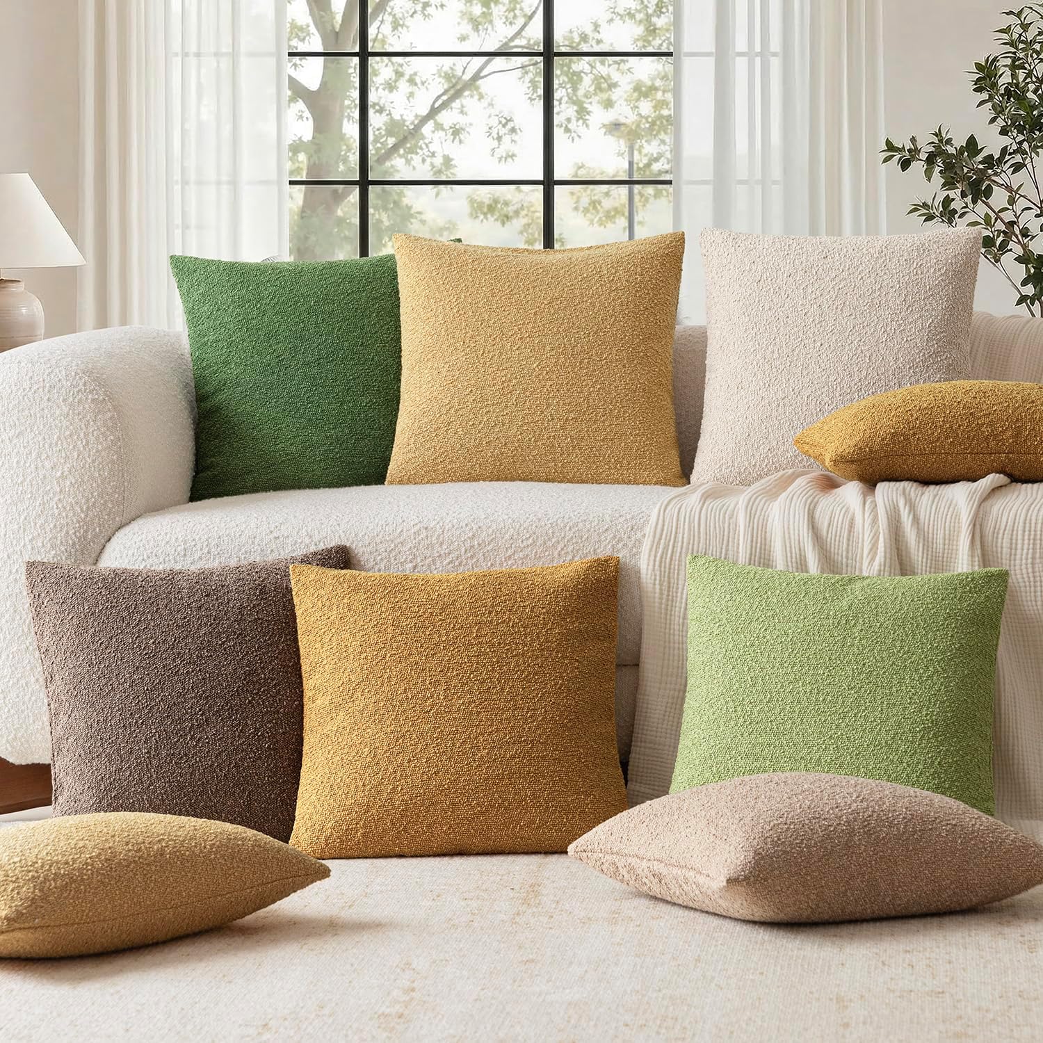 Foindtower Decorative Textured Boucle Throw Pillow Covers Accent Solid Pillow Cases Neutral Soft Cozy Couch Cushion Case for Chair Sofa…