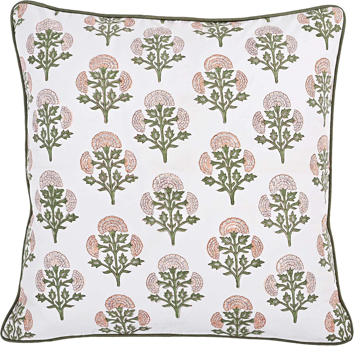 Ridhi Block Print Mughal Buta Peach Pillow Cover 18" x 18" (Pack of 2) Decorative Couch Pillows for Living Room, Farmhouse Chic Boho Cute O…