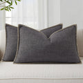 decorUhome Summer Decorative Throw Pillow Covers 12x20 Set of 2 Lumbar Faux Linen Farmhouse Pillow Covers with Stitched Edge Outdoor…
