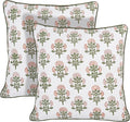 Ridhi Block Print Mughal Buta Peach Pillow Cover 18" x 18" (Pack of 2) Decorative Couch Pillows for Living Room, Farmhouse Chic Boho Cute O…