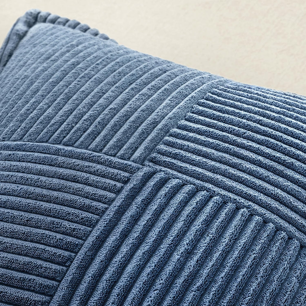 MIULEE Blue Corduroy Lumbar Pillow Covers 12x20 Inch 12x20 Inch with Splicing Set of 2 Soft Boho Pillow Covers Broadside Decorative…