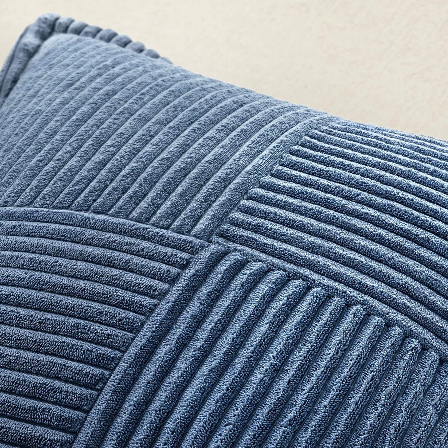 MIULEE Blue Corduroy Decorative Euro Sham Pillow Covers 24x24 Inch with Splicing Set of 2 Soft Boho Pillow Covers Broadside Textured…