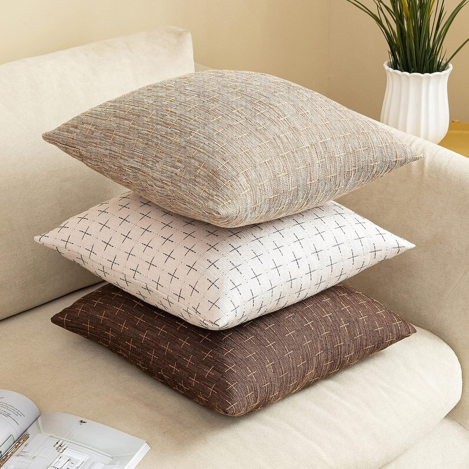 MIULEE Pack of 2 Decorative Vintage Burlap Linen Brown Throw Pillow Covers Modern Farmhouse Pillowcases Rustic Woven Textured Cushion…