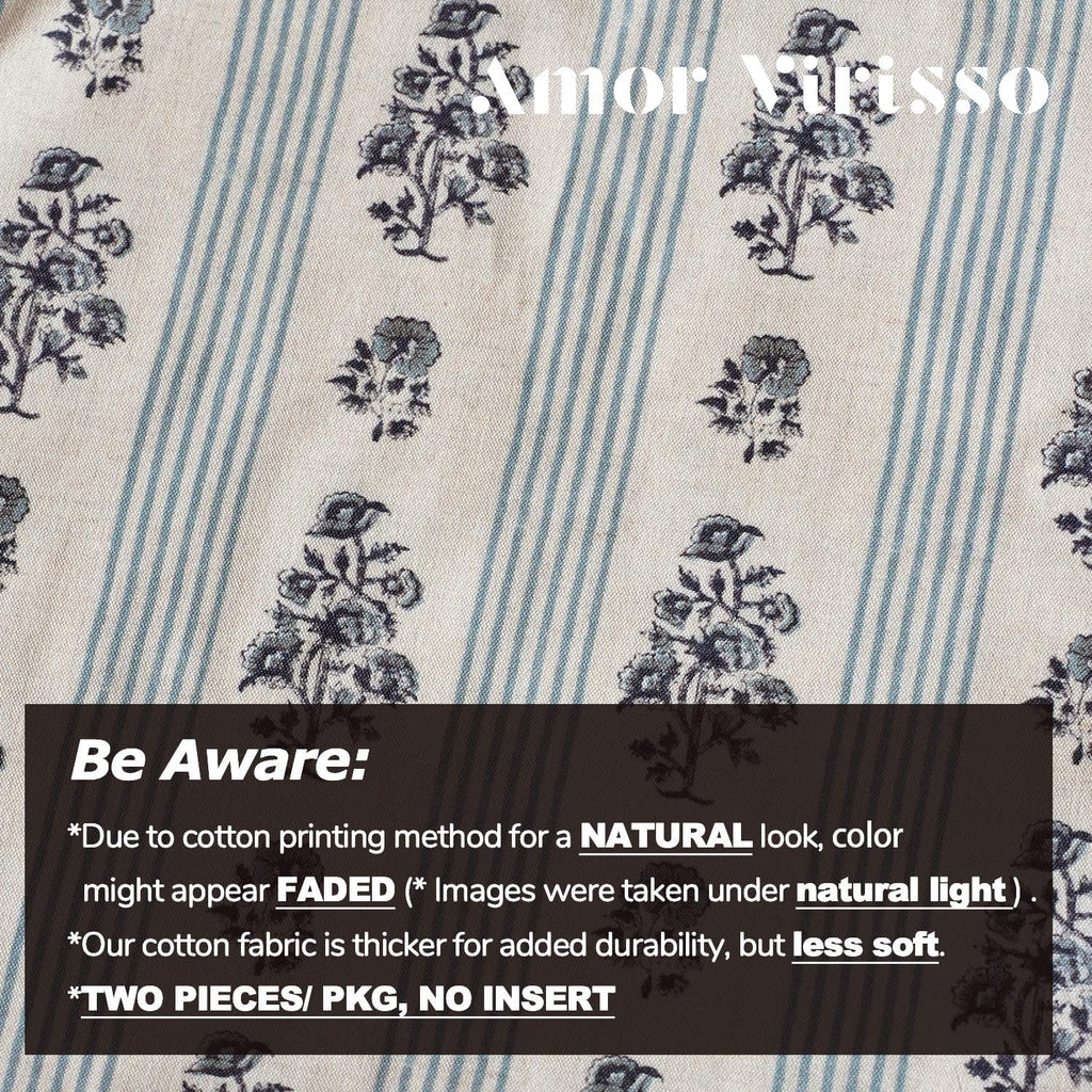 AffordableFloralPrintMaker Amor Virisso Floral Throw Pillow Covers 22x22 Set of 2 Block Print Pillow Covers Neutral Floral Striped Farmhous…