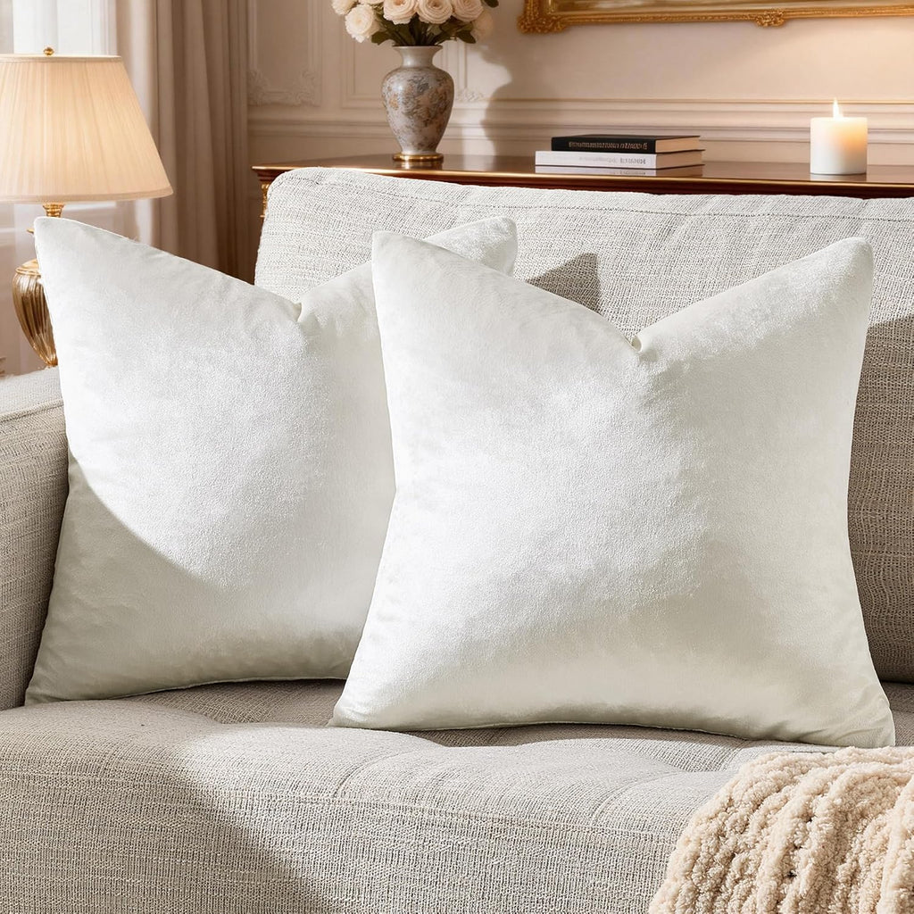 GIGIZAZAFocusingonhomedecoration GIGIZAZA Velvet Pillow Covers 20x20: Pack of 2 Throw Pillows Soft Solid Covers - Beige Decorative Modern C…