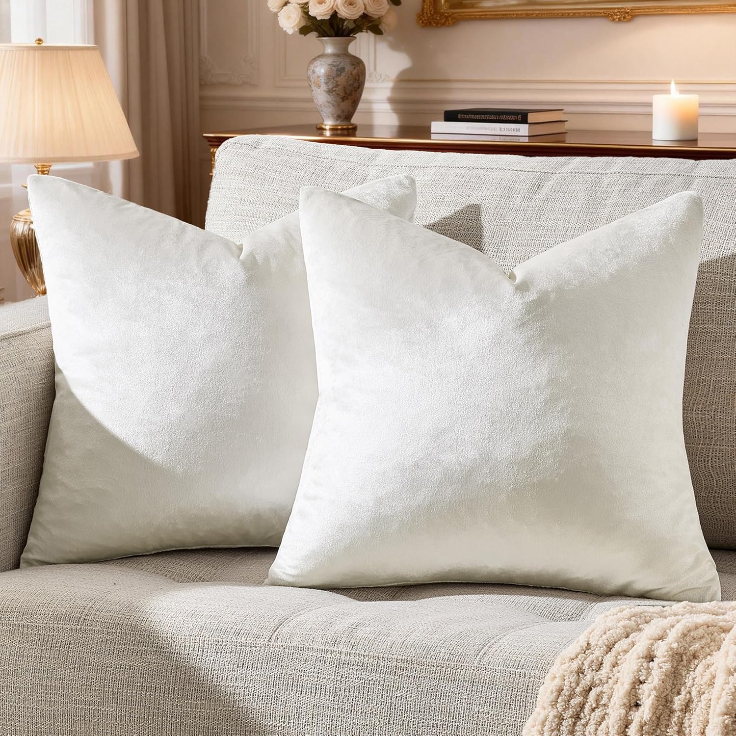 GIGIZAZAFocusingonhomedecoration GIGIZAZA Velvet Pillow Covers 20x20: Pack of 2 Throw Pillows Soft Solid Covers - Beige Decorative Modern C…