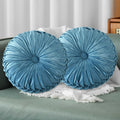 HIG Set of 2 Dusty Blue Ruched Velvet Round Throw Pillows – 14.5’’ Decorative Pillows with Soft Polyester Filling for Couch, Bed, Living…