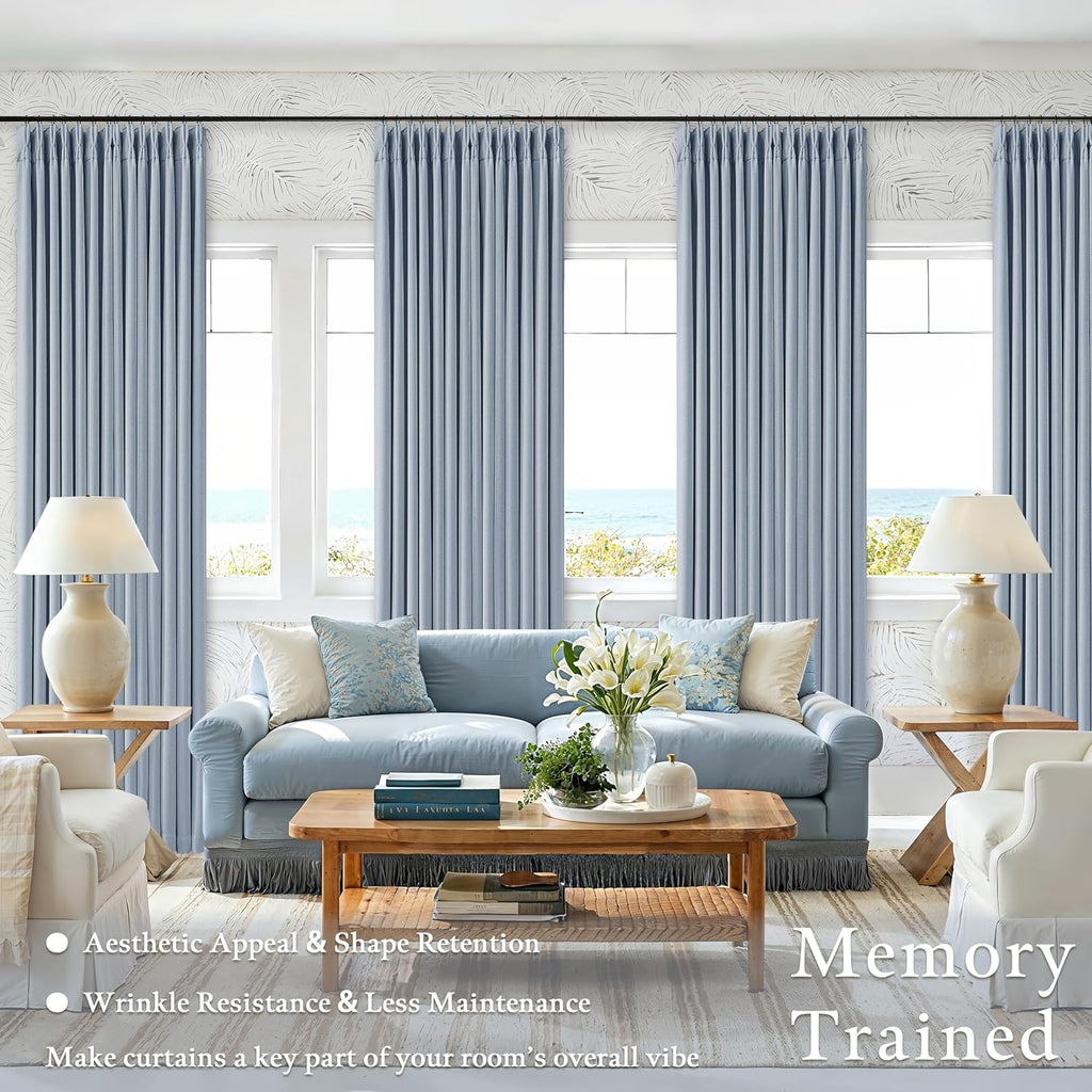 Twodrapes 100 Inch Blackout Pinch Pleated Curtains 2 Panel Set for Living Room Darkening Thick Linen Textured 100% Black Out Drapes 100 Inc…