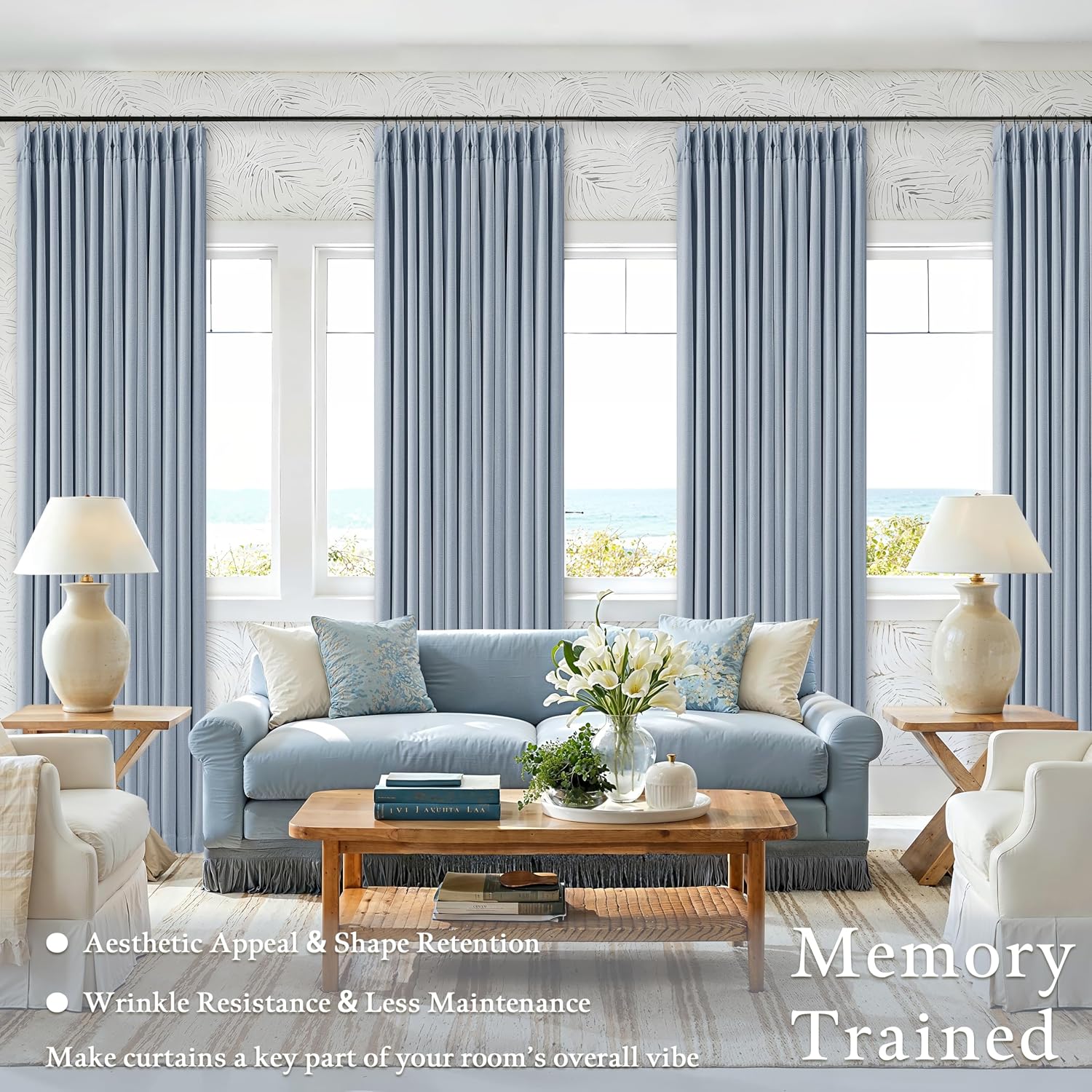 Twodrapes 100 Inch Blackout Pinch Pleated Curtains 2 Panel Set for Living Room Darkening Thick Linen Textured 100% Black Out Drapes 100 Inc…