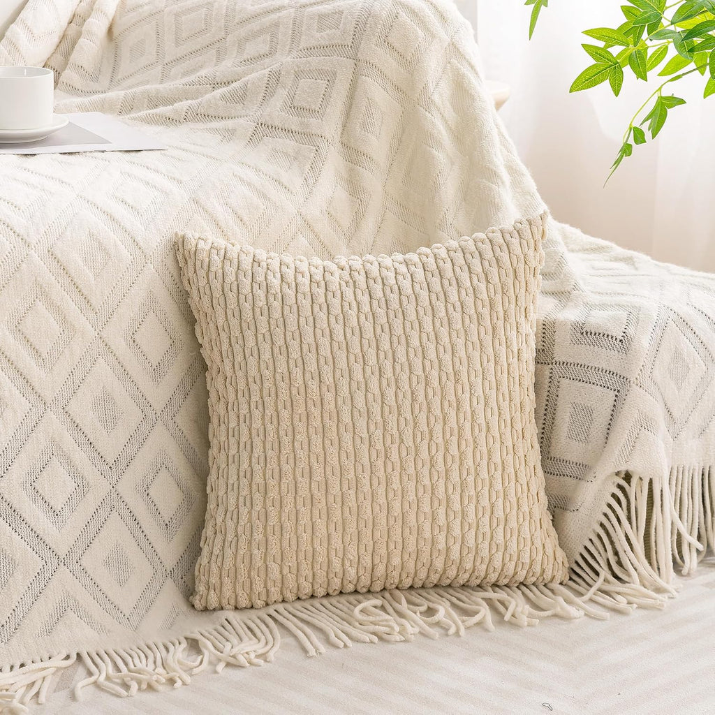 Cozoomy Set of 4 Beige Brown Coffee Decorative Throw Pillow Covers 20x20 Inch Corduroy Pillow Covers for Bed Couch Sofa Living Room Soft Sq…